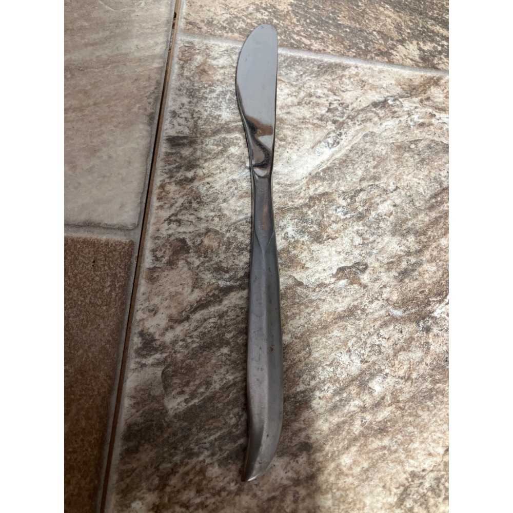 Nasco Stainless Taiwan Dinner Knife Modernist Tapered Curved Handle 8.75 Inch